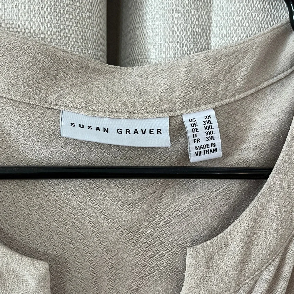 Susan Graver Tunic Top Womens 2X Tan Liquid Knit Office Gold Neutral Chic Career
